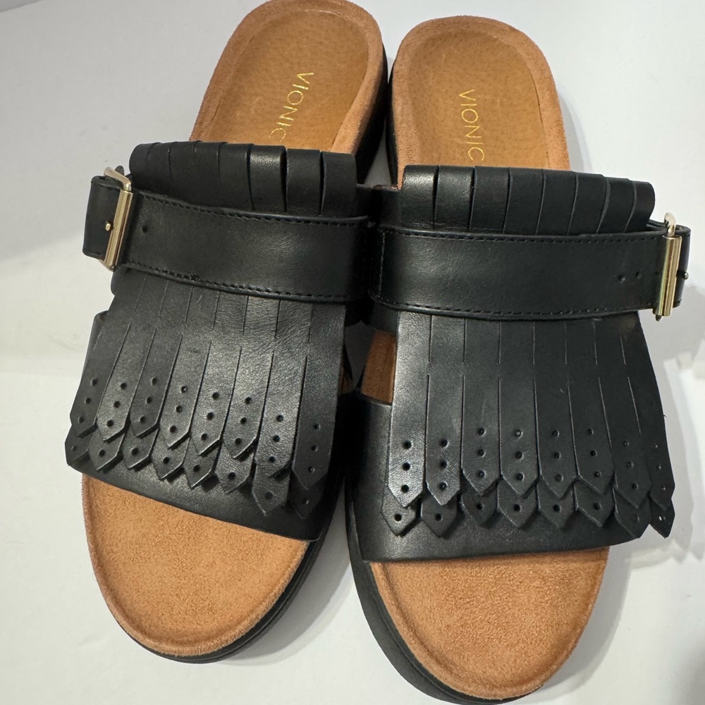 Vionic Black Fringe Sandals - Picture 6 of 6